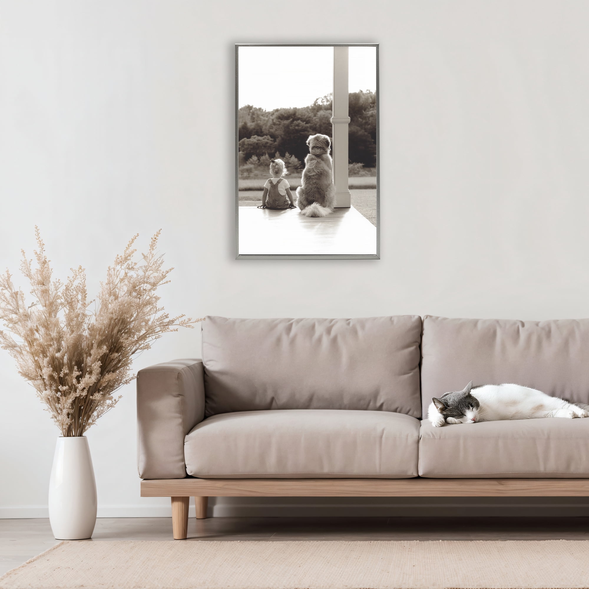 Stupell Industries Child And Dog Friendship Gray Framed Floater Canvas Wall Art, design by Kendra Dew