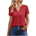 thumbnail image 3 of Womens Summer Tops, Short Sleeve Shirts for Women Casual Loose Fit Solid Color Notch V Neck T-Shirts, 3 of 6