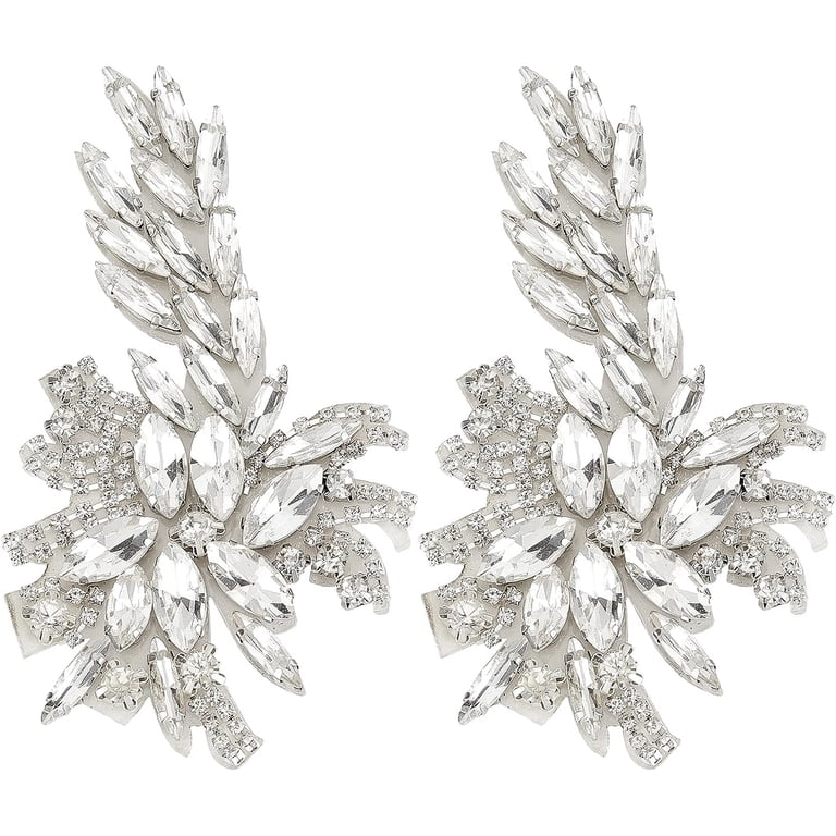 3795 Wedding Accessory Women Rhinestone Crystal Trim Silver Applique Silver Rhinestone Bridal Applique, Crystal Flower Trim (2  main image 2