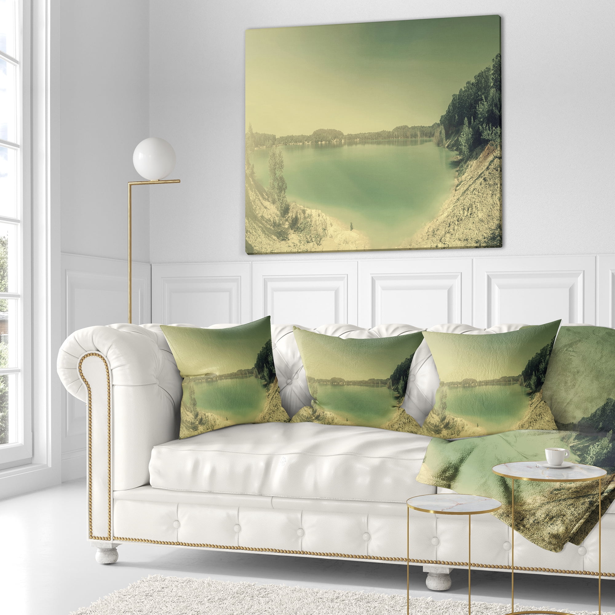 Designart Blurred Sea with Mountain Views - Modern Seascape Throw Pillow - 16x16