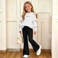 thumbnail image 5 of Auroural Girls Bow Sweatshirt Crewneck Long Sleeve Pullover Top Girl's Heart Shaped Printed Top Flare Pants Two-Piece Set Kids Fall, Winter, Cute, Casual, Big Girls, Drop Shoulder, School 5-15 Years, 5 of 8