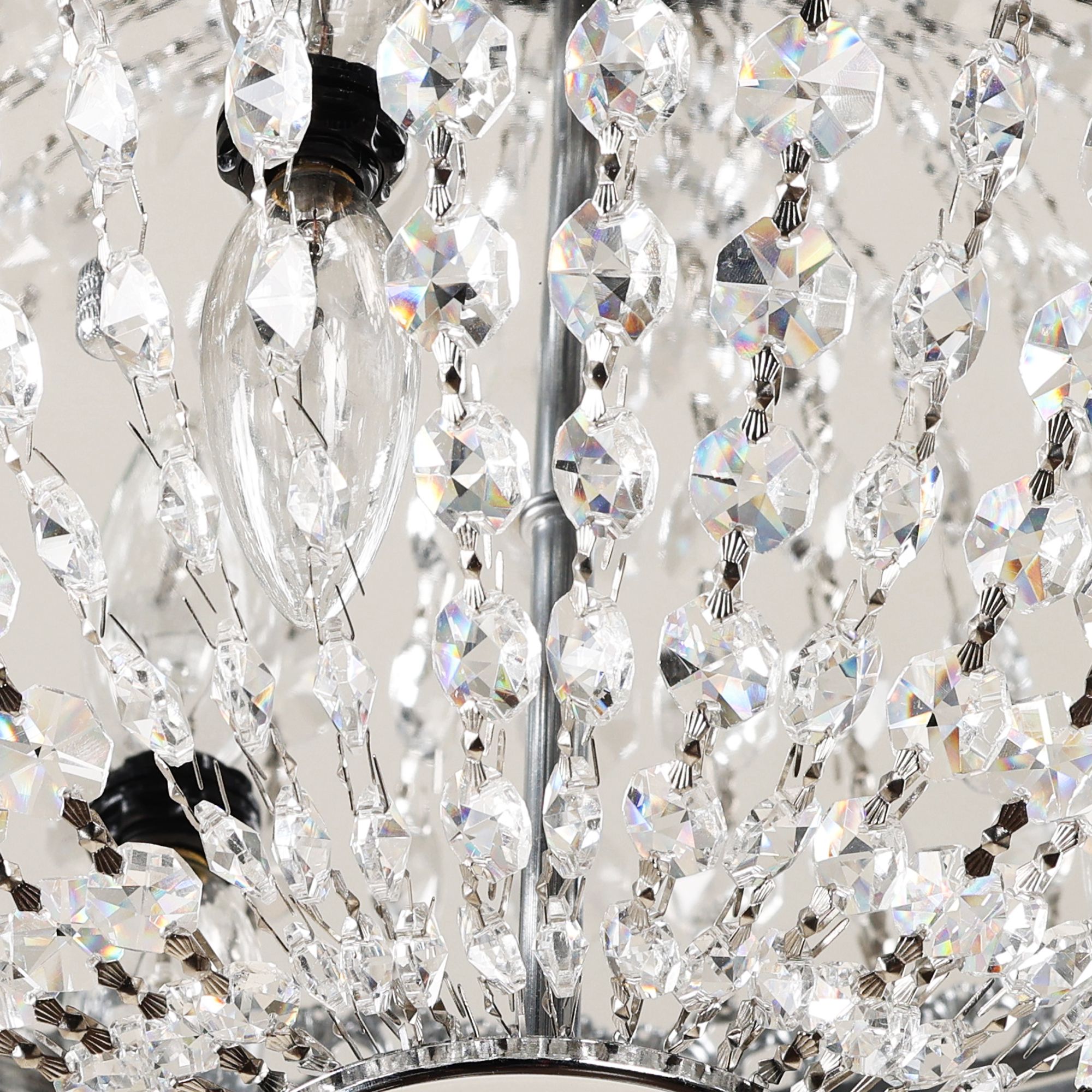 Modern Chandelier Ceiling Light Fixture Crystal Flush Mount Chandelier Lighting Ceiling Lamp, 14 Inch, Chrome