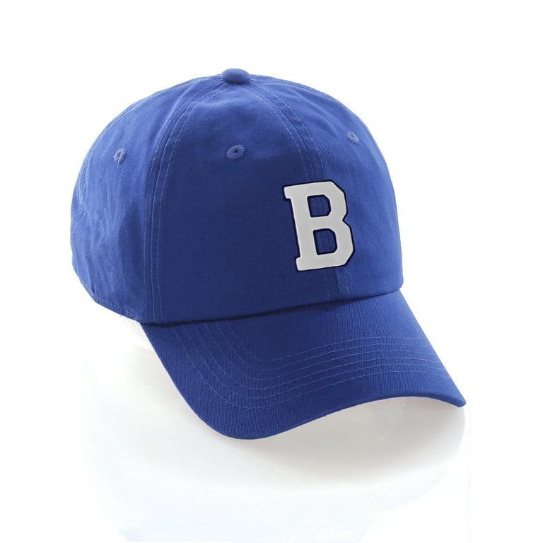 Customized Letter Intial Baseball Hat A to Z Team Colors, Blue Cap Navy  White Letter B