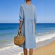 thumbnail image 5 of TaTaai Women's Spring Summer Linen Dress Round Neck 3/4 Sleeve with Smocked Detail Solid Color Loose Fit Ankle Length Gift, 5 of 9