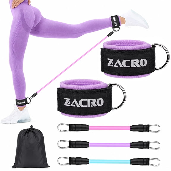 Zacro Ankle Resistance Bands Set, 3-Level Tube Band with Cuffs for Legs & Glutes Workout, Adjustable Ankle Straps for Home Gym Exercise, Fitness Training Equipment for Women and Men