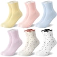 thumbnail image 5 of Bocaoying 6 Pack Women's Ruffle Socks, Turn-Cuff Casual Crew Socks, Super Soft Breathable Ankle Socks, Cotton Frilly Sock for Women Girl, 5 of 8