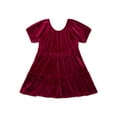 thumbnail image 2 of Wonder Nation Toddler Girls Tiered Velvet Dress with Puff Sleeves, Sizes 12M-5T, 2 of 6