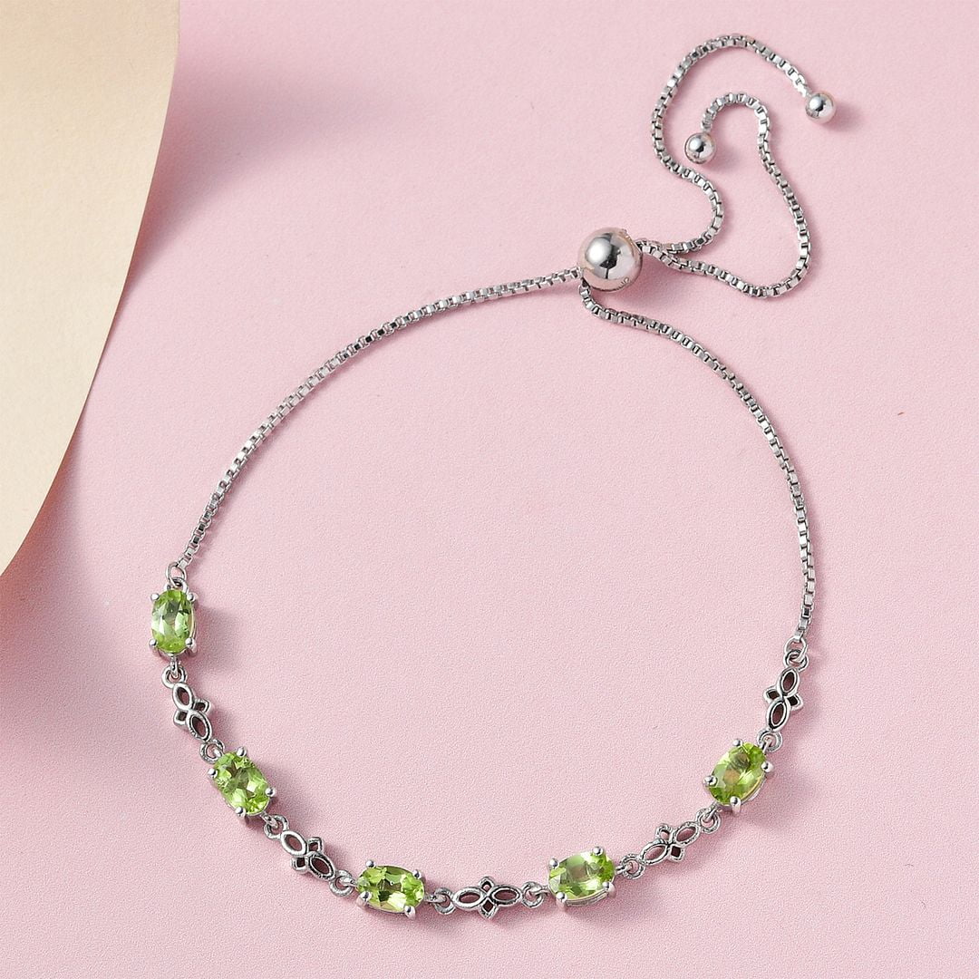 Shop LC Peridot Birthstone Bolo Bracelet for Women 925 Sterling Silver Green Wedding Jewelry for Bride Platinum Plated Adjustable Slider Chain Birthday Gifts