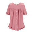 thumbnail image 4 of WREESH Womens Blouses Spring Summer Solid Color Casual Loose Fashion T-Shirt Short Sleeve Round-Neck Button Tops Ramie Blouse Pink, 4 of 7