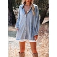 thumbnail image 4 of sicmoss Women's Blue Cotton Oversized Distressed Denim Button Down Jean Dress Flowy Mini with Pockets, 4 of 6