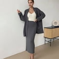 thumbnail image 3 of 2 Pcs/Set Cardigan Sweater Coat Skirt Set Mid Length Loose Long Sleeve Knitted Jacket High Waist Slim Fit Midi Skirt Fall Winter Dating Commuting Outfit, 3 of 7