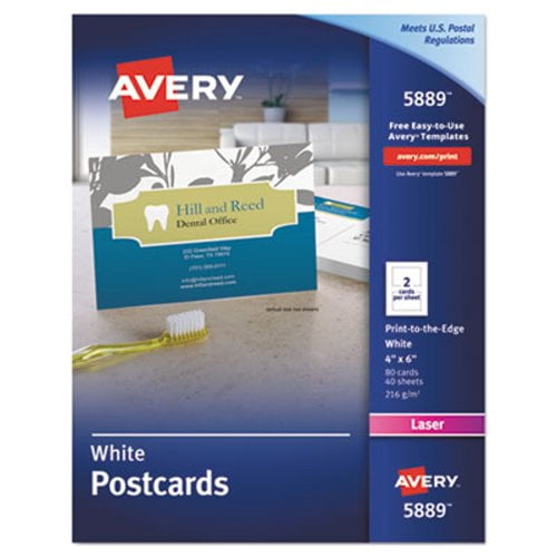 Avery Postcards for Color Laser Printing, 4 x 6, Two per Sheet, 80/Pk