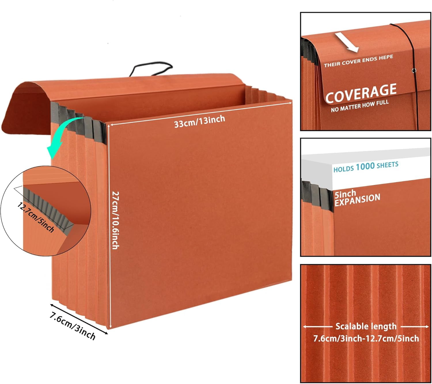 4 Packs Expanding File Wallet with Elastic Cord Closure,Letter Size Accordion Organize,Heavy Duty Document Organizer,5 Inch Expansion