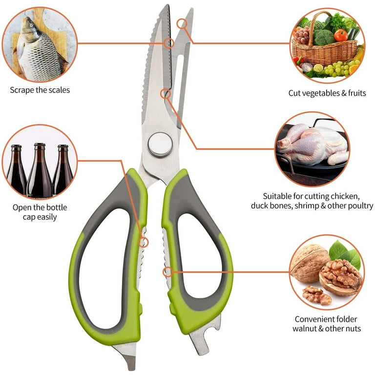 Kitchen Shears, Green, Kitchen Scissors Stainless Steel Come Apart  Multipurpose, Heavy Duty Sharp, Easy Wash with Magnetic Holder, for Food,  Meat