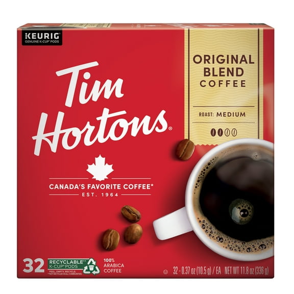 Tim Hortons Original Medium Roast K-Cup Coffee Pods for Keurig Brewers, Recyclable, 32 Ct