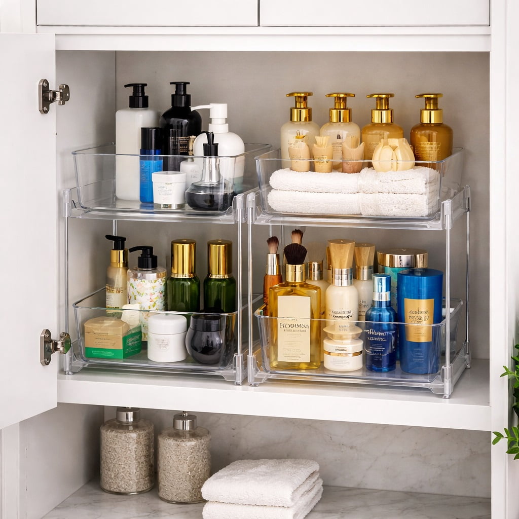 Sorbus 2-Tier Pull-Out Vanity Organizer, 2-Pack Clear Makeup & Skincare Storage Drawers