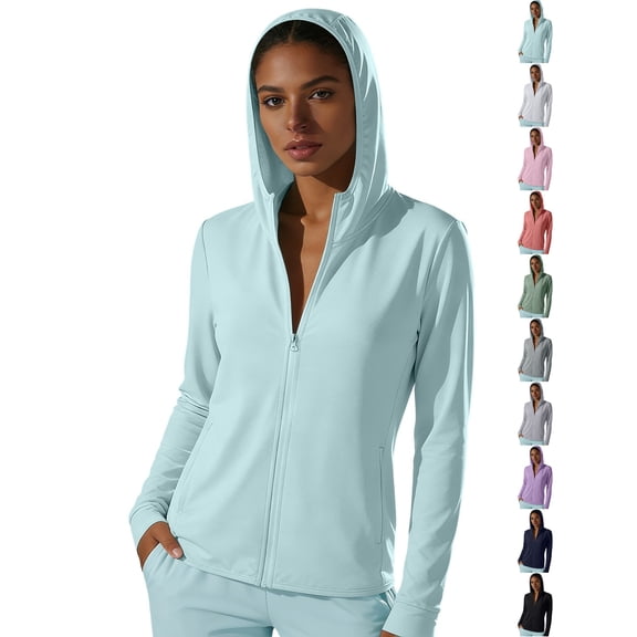 Dqueduo Women's Sun Protection Hoodie, Lightweight Nylon UPF 50 Hooded Jacket with Thumb Holes, Breathable 4-Way Stretch Outdoor Shirt