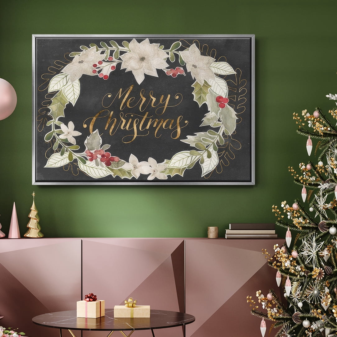 Gilded Christmas Collection A - Framed Gallery Wrapped Holiday Canvas - 25 x 37 - Silver Frame