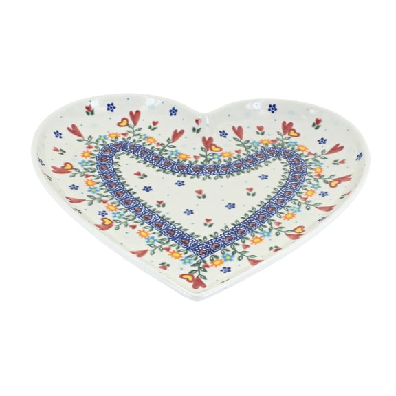 Blue Rose Polish Pottery Hearts & Flowers Large Heart Plate