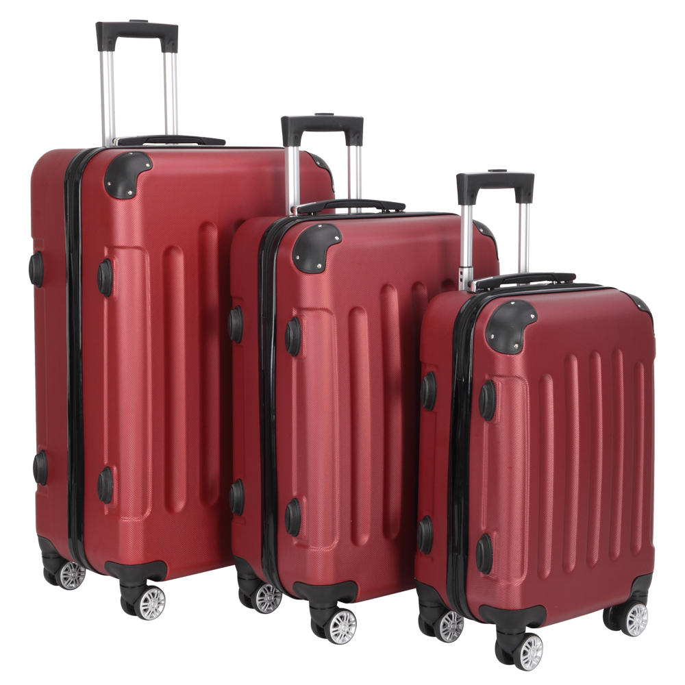 3 Piece Set, Suitcase Spinner Luggage Sets ABS Trolley Case Lightweight Durable Suitcase Double Wheels Suitcase Carry-On Luggage Suitcases TSA Lock 20/24/28 Inch (Wine Red)