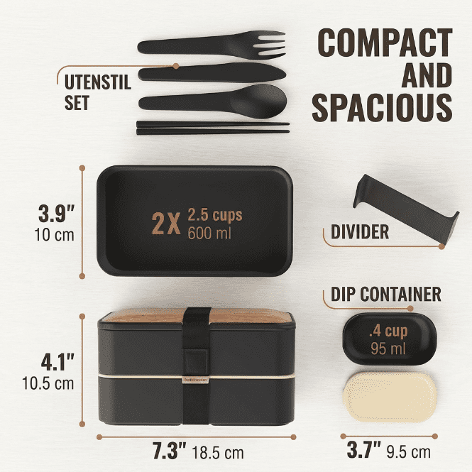 Bento Box Adult Lunch Box with Compartments, BPA-Free Leak-Resistant Lunch Container, Microwavable Meal Prep Box with Utensils, Chopsticks & Sauce Container for Women and Men