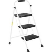 Steel Folding 3-Step Stool Ladder Adults With Soft-Grip Handle  330 Lbs White