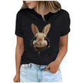 thumbnail image 2 of Tops de Cuello Alto para las Mujeres Amante Impreso Camiseta Cuello Redondo Manga Corta, Poliéster Spandex, 2 of 7