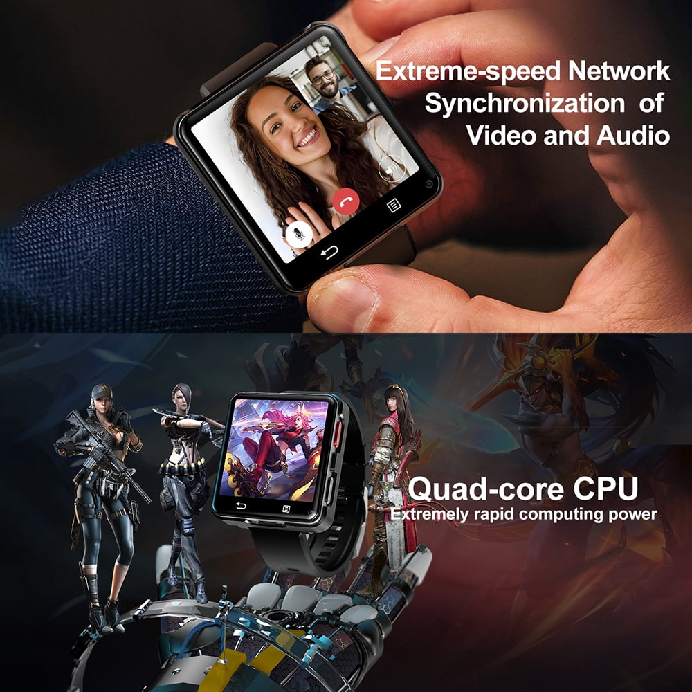 Rainbuvvy 4G Android Smart Watch 2.64 Inch Single SIM Card MTK6761 4GB 128GB GPS Bluetooth 5.0 Built-in Android 11.0 WIFi Dual Camera 2MP/8MP Compass Function 1200mAh type-c sports watch