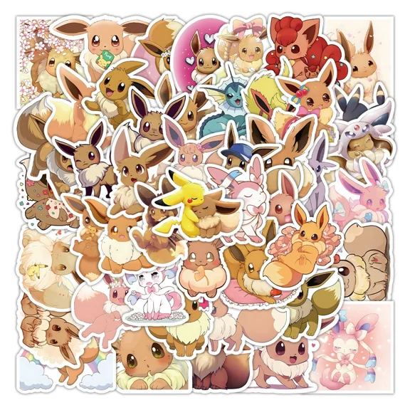 100Pcs Pokémon Eevee Stickers for Kids Gifts Water Bottle Cup Laptop Guitar Car Bike Skateboard Luggage Box Waterproof