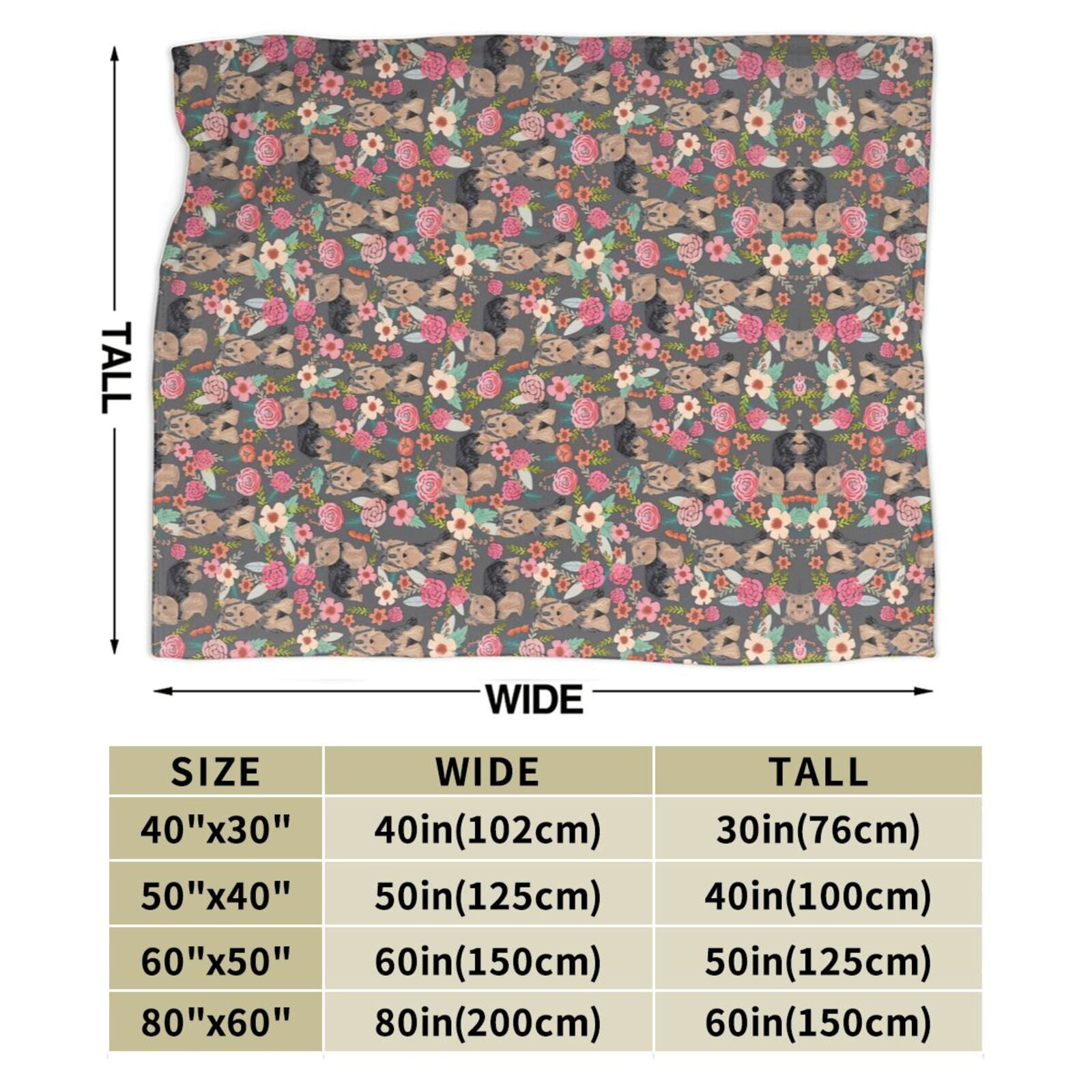 Wijzvio Yogorkshire Terrier Florals Dog Throw Blanket Soft Fuzzy Fleece Blanket For Couch Bed Living Room Decoration 60"X50"