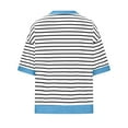 thumbnail image 5 of Blue Women's Short Sleeve T-shirt, Women'S Casual Round Neck Short Sleeved Striped Color Blocked Hem Off Shoulder Fashionable Pullover T Shirt,Women's Short sleeve T-shirt L, 5 of 5