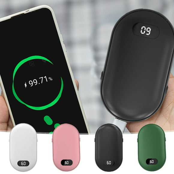 Fiudx Calentador de Manos Recargable con Banco de Energía, Calefacción Por Ambos Lados, Batería de 5200 Mah, 20 Horas de Calor, Pantalla Led, Calentador de Bolsillo Portátil, Ideal para Exteriores, R