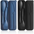 thumbnail image 1 of Reusable Utensils Set with Case - 2-Person Adult Portable Dark-Colored Cutlery Kit, Dishwasher Safe - Ideal for Camping, Travel & Kitchen Use, 1 of 6