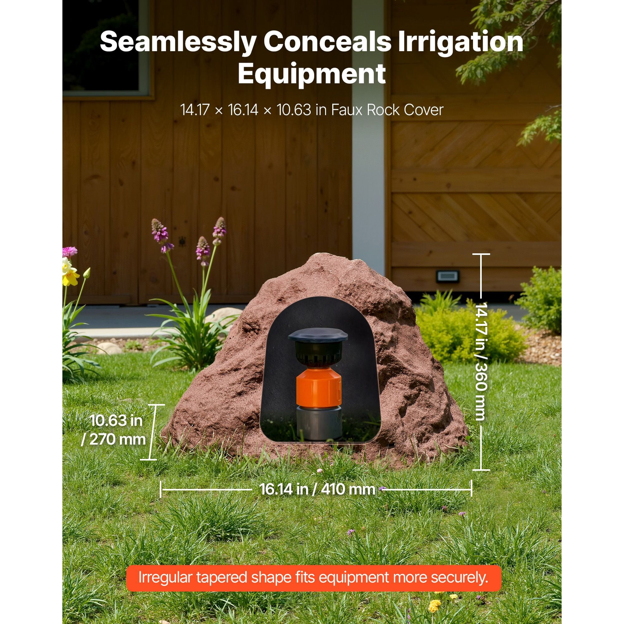 Artificial Fake Rock Cover, 14.17 x 16.14 x 10.63 Inches, HDPE Landscape Rock Cover with Metal Stakes, Lightweight, Wind-Resistant, for Manhole Covers, Pumps, Pipes & Sprinkler Valves
