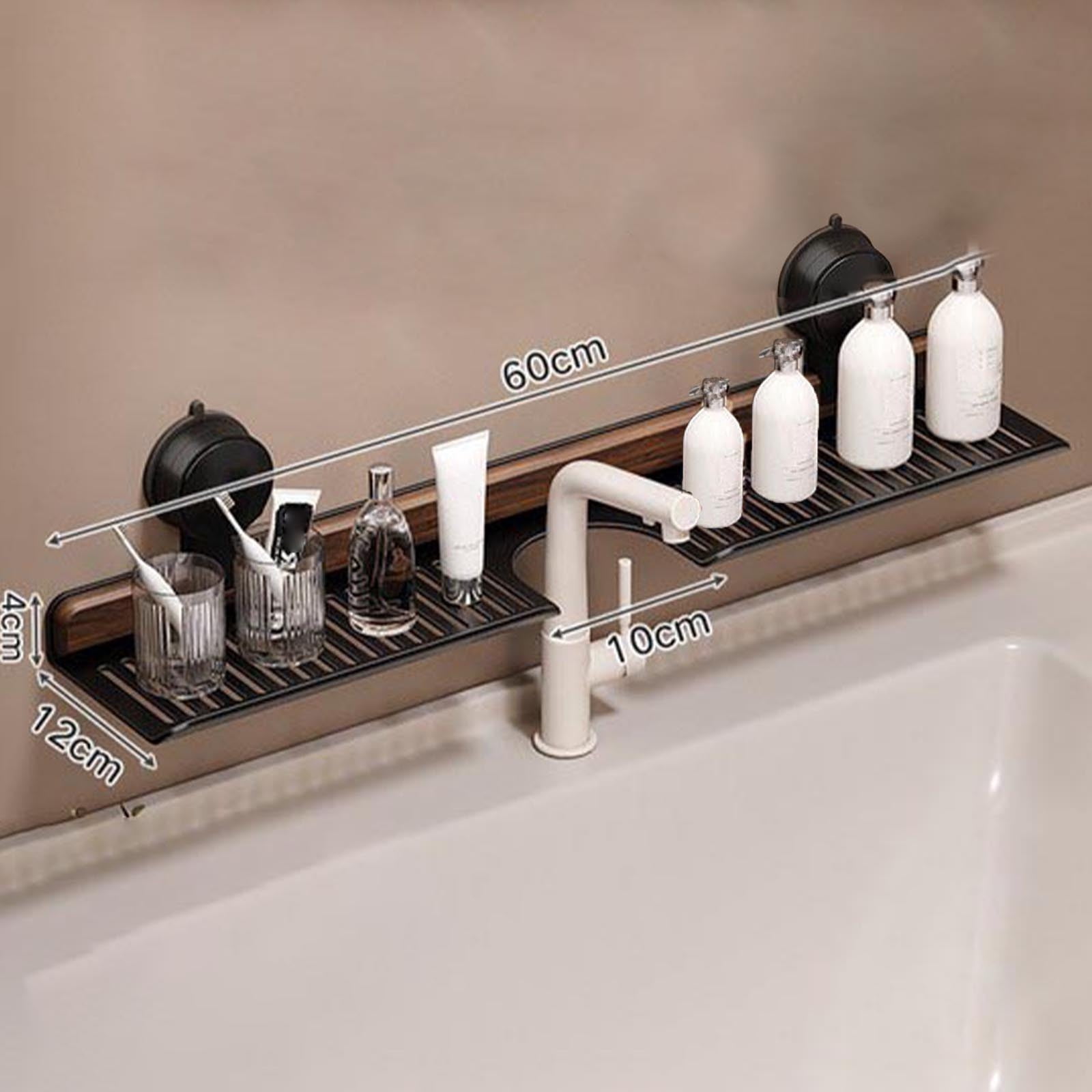 Gnmfd Bathroom Sink Suction Cup Organizer, No-Hole Suction Rack for Washbasin, Waterproof and Space-Saving Bathroom Storage for Toothbrushes, Soap, Toiletries, and Bathroom Essentials