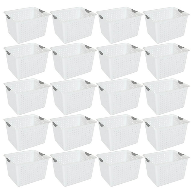 Sterilite Paniers de Rangement en Plastique Ultra Profonds avec Poignées, Blancs, Lot de 24