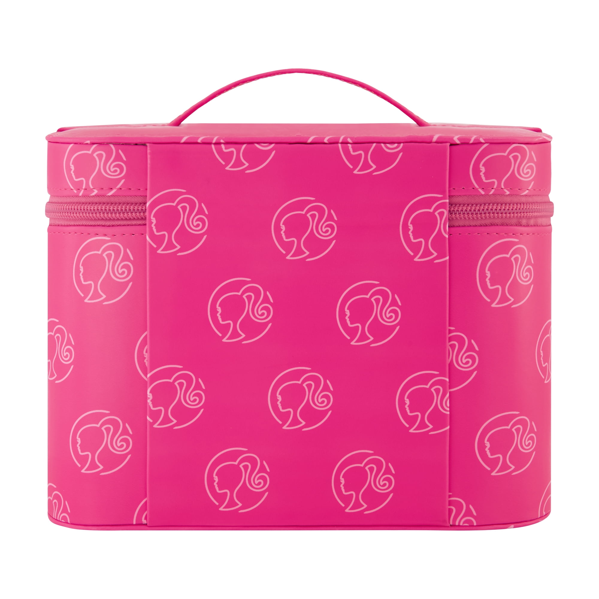 Barbie Large Women's Makeup Bag, Two Zipper Travel Cosmetic Zipper Pouch Organizer with Logo, Pink