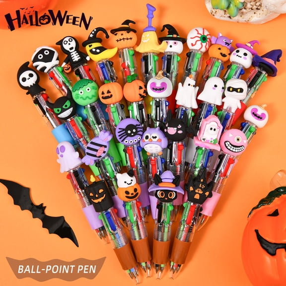 Multicolor Pens 4-in-1 Halloween Ballpoint Pens Cute Cartoon Pumpkin Ghost Writing Instruments Party Favors Set For Office* 5PC
