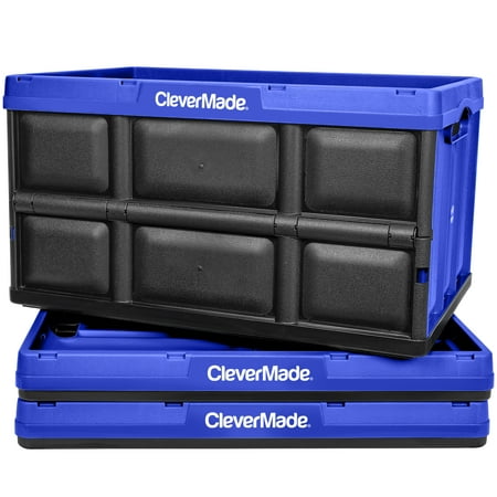Photo 1 of CleverMade 62L Collapsible Storage Bins - Durable Plastic Folding Utility Crates, Solid Wall Stackable Containers for Home & Garage Organization, No Lid, Royal Blue, 3 Pack - 23.12"L x 15.25"W x 12.75"H
