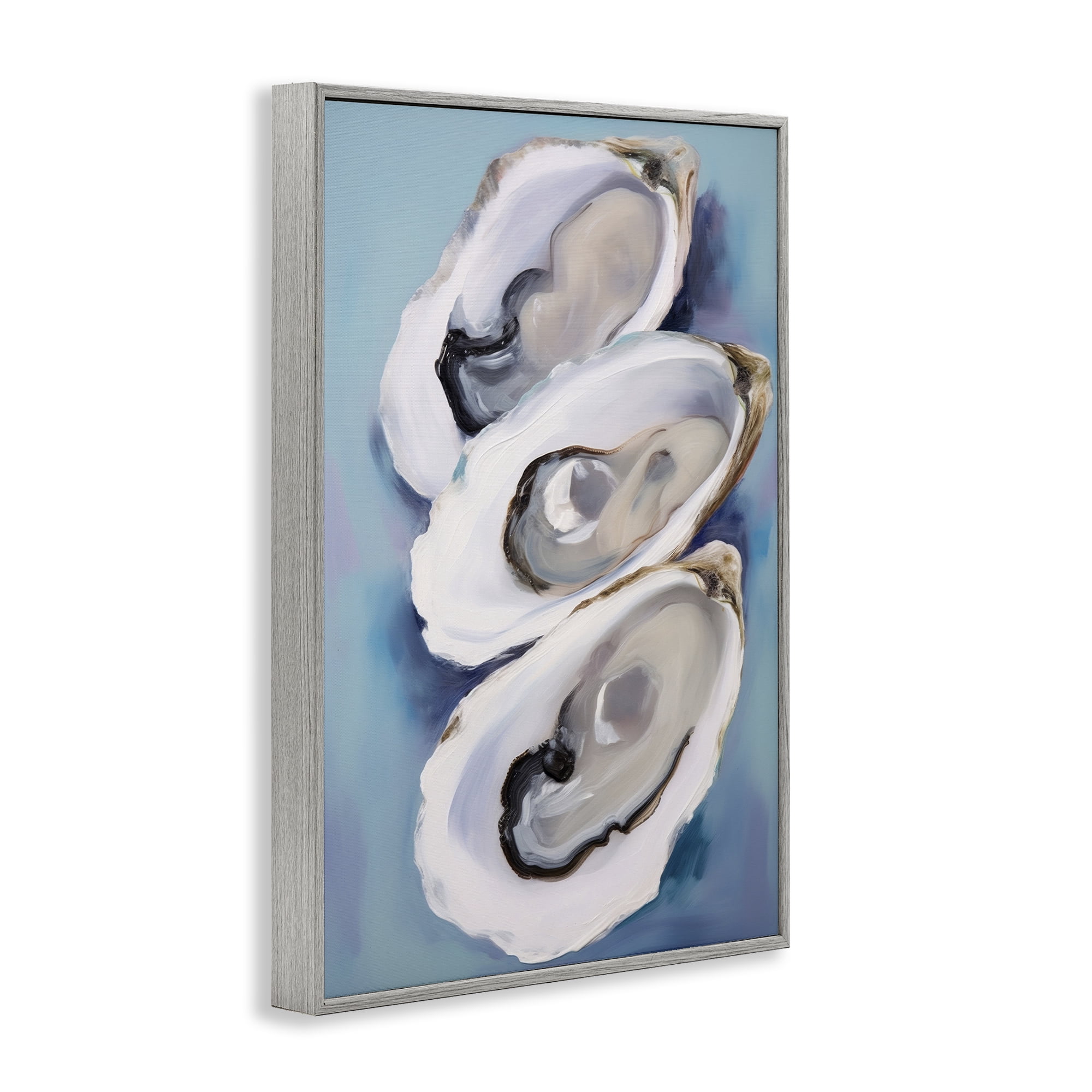 Stupell Industries Three Oyster Shells Animals & Insects Painting Gray Framed Art Print Wall Art, 16 x 24