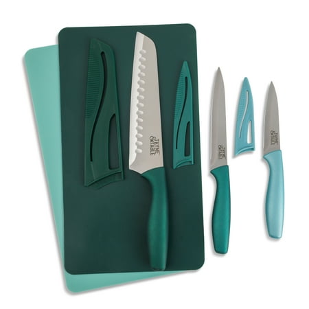 Thyme & Table Knife & Cutting Mat 5-Piece Set, Teal