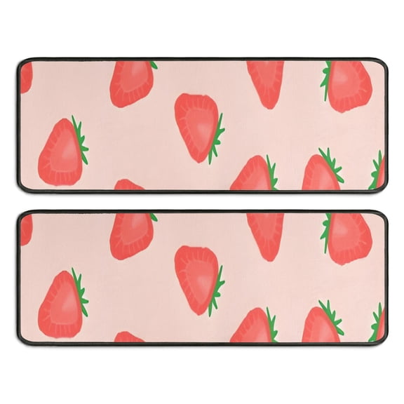 Kitchen Rugs Sets Of 2,Strawberry Plants Fruit Light Pink Pattern Anti Fatigue Kitchen Mat Rugs Non Slip Washable,Decorative Kitchen Floor Mats for Kitchen,Sink,Laundry,17"x47" 17"x47"