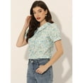 thumbnail image 3 of DARING DIVA Women's Turndown Collar Button Down Floral Blouse M Blues, 3 of 6