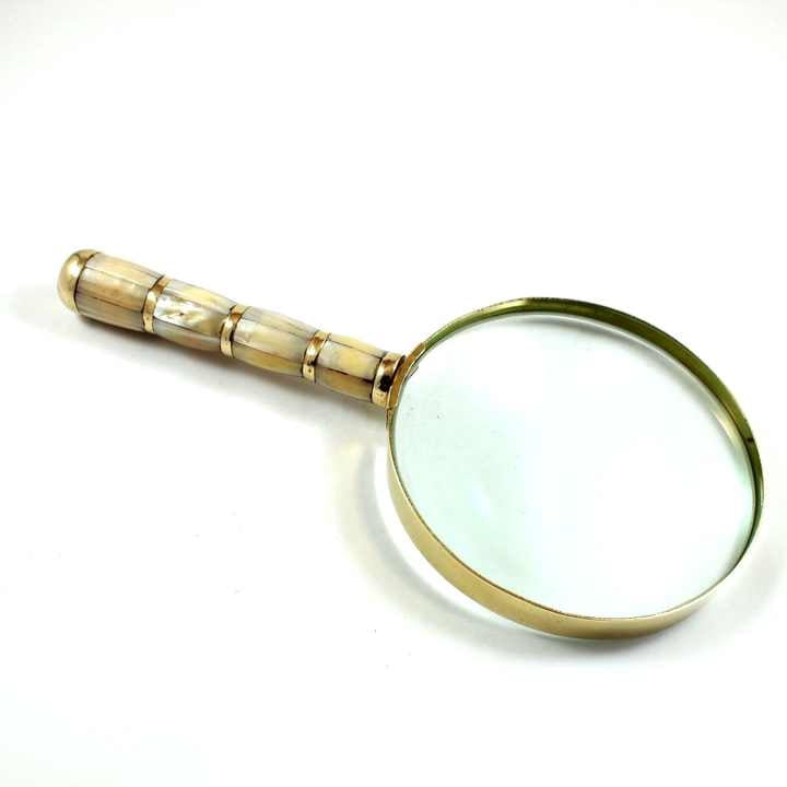 4 Inches Brass and Alloy Magnifying Glass Lens with Brown Ceramic Resin Handle Metal and Alloy Material