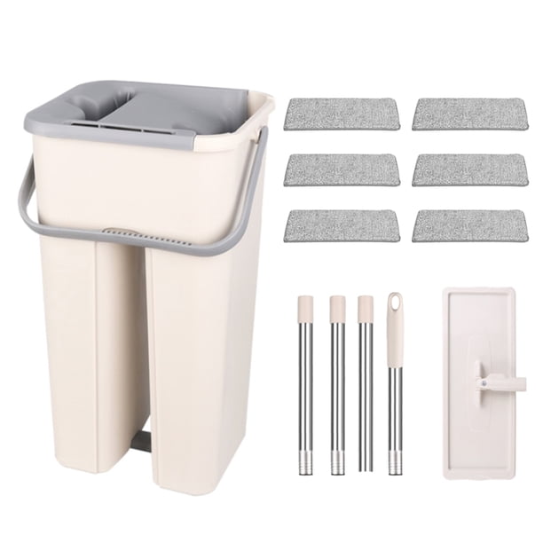 Juego de cubos de fregona plana, fregona de microfibra autolavable, reutilizable, seco, húmedo, para lavar pisos, 6 piezas de tela AweSitey HA005096-04
