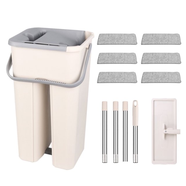 Juego de cubos de fregona plana, fregona de microfibra autolavable, reutilizable, seco, húmedo, para lavar pisos, 6 piezas de tela Speravity HA005096-04