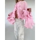 thumbnail image 4 of Blusas Casuales para Mujer, con Mangas Acampanadas, Cuello Alto y Volantes, Camisa de Verano A para Vacaciones. Rosa M, 4 of 10