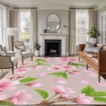 thumbnail image 2 of Spring Floral Large Area Rugs 5x8 ft Watercolor Flower Green Leaves Light Pink Background Washable Rug Non Slip Indoor Carpet Absorbent Floor Mat for Living Room Bedroom Dining Room, 2 of 9
