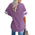 thumbnail image 2 of Camiseta de media manga para mujer con cuello en V a rayas, bloques de color, camisas holgadas de verano para oficina, trabajo, cumpleaños, morado, XL, 2 of 4