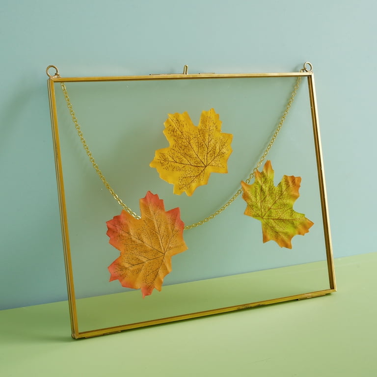 2 Styles Mini Hanging Photo Frame Double Glass Floating Frame With Chain Gold Folding Frame Artwork Display Frames For Pressed Flowers Pictures Home Wall Decor 3.7x2.4 Inch & 2.6x3.7 Inch